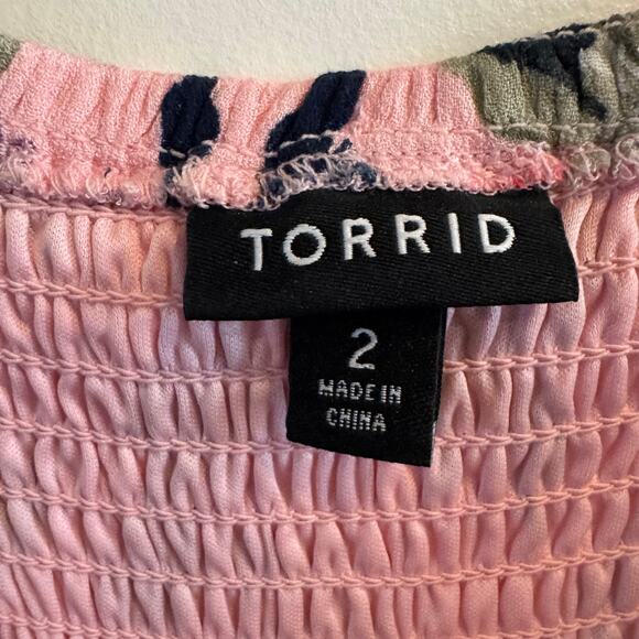 Torrid Off Shoulder Maxi Dress Pink Floral Smocked Hi-Low Hem Short Sleeve Sz 2X - Picture 2 of 5